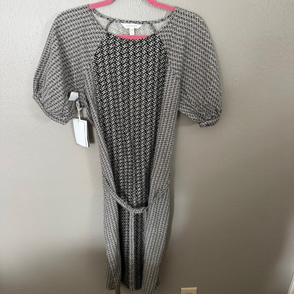 NWT GARNET HILL European Flax Linen Dress Black and Beige Belted Size Small - Picture 1 of 8